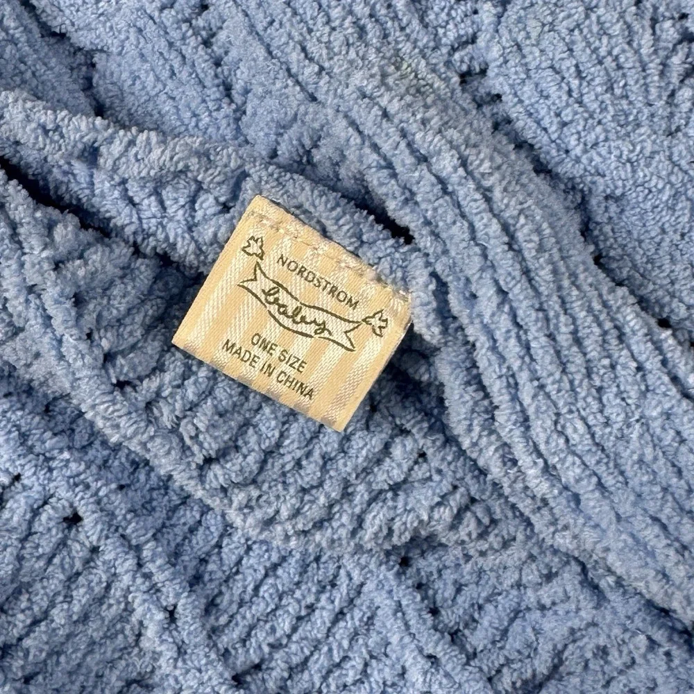 Nordstrom Baby Blue Soft Chenille Cable Knit Crib Security Lovey Blanket 30x40